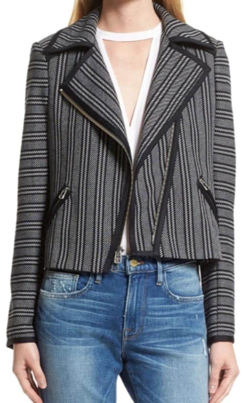 VERONICA BEARD Asymmetrical Striped Moto Jacket Blazer Zipper Size 2 - Picture 1 of 6